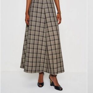 Plaid A-Line Midi Skirt in Brown and Black